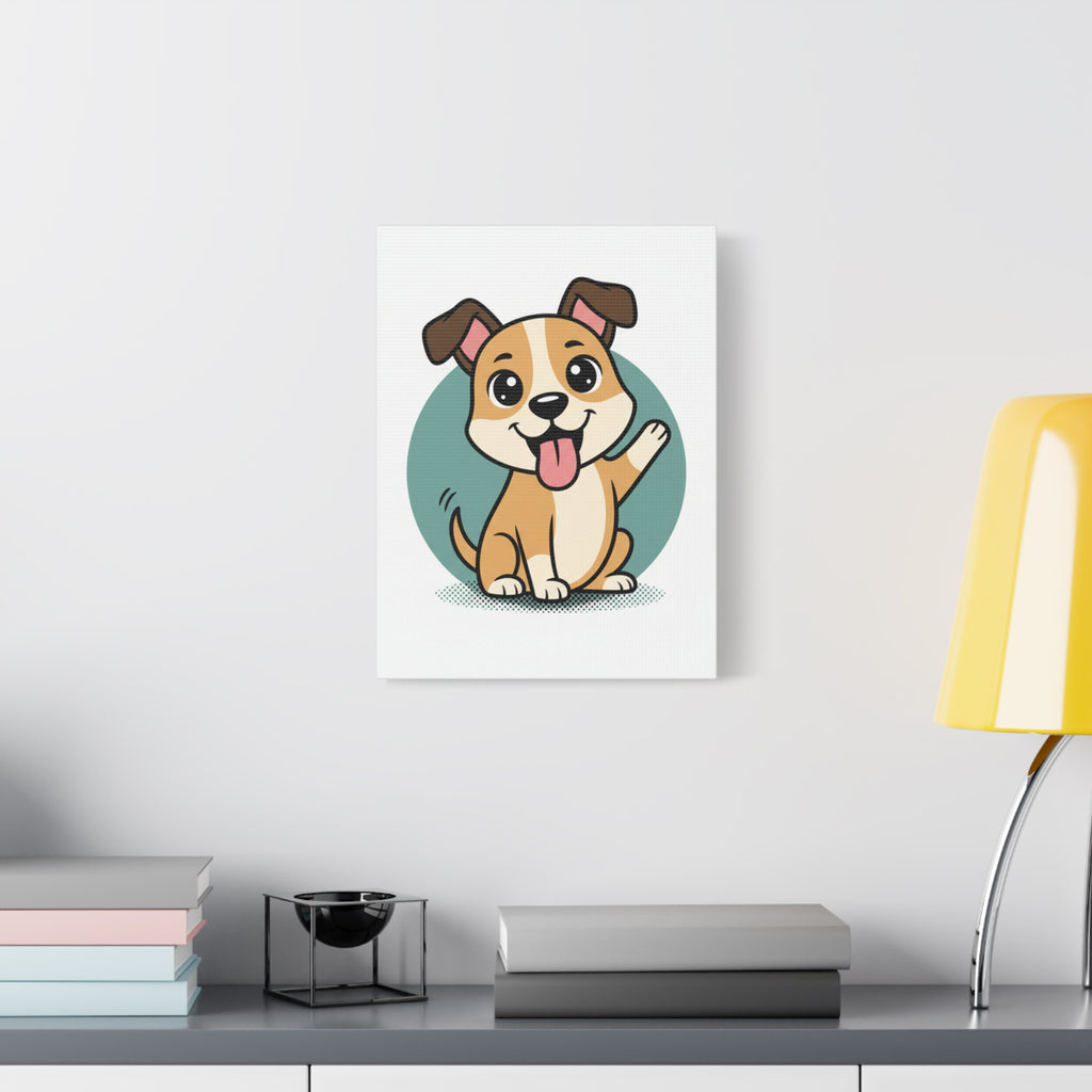 Cute Waving Puppy Stretched Canvas Print — Matte Wall Art