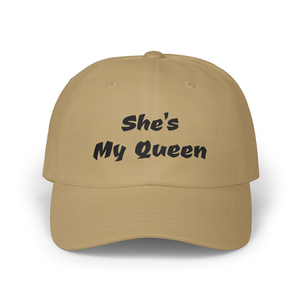 “She’s My Queen” White Embroidered Dad Cap — Couple Gift Baseball Hat