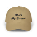 “She’s My Queen” White Embroidered Dad Cap — Couple Gift Baseball Hat