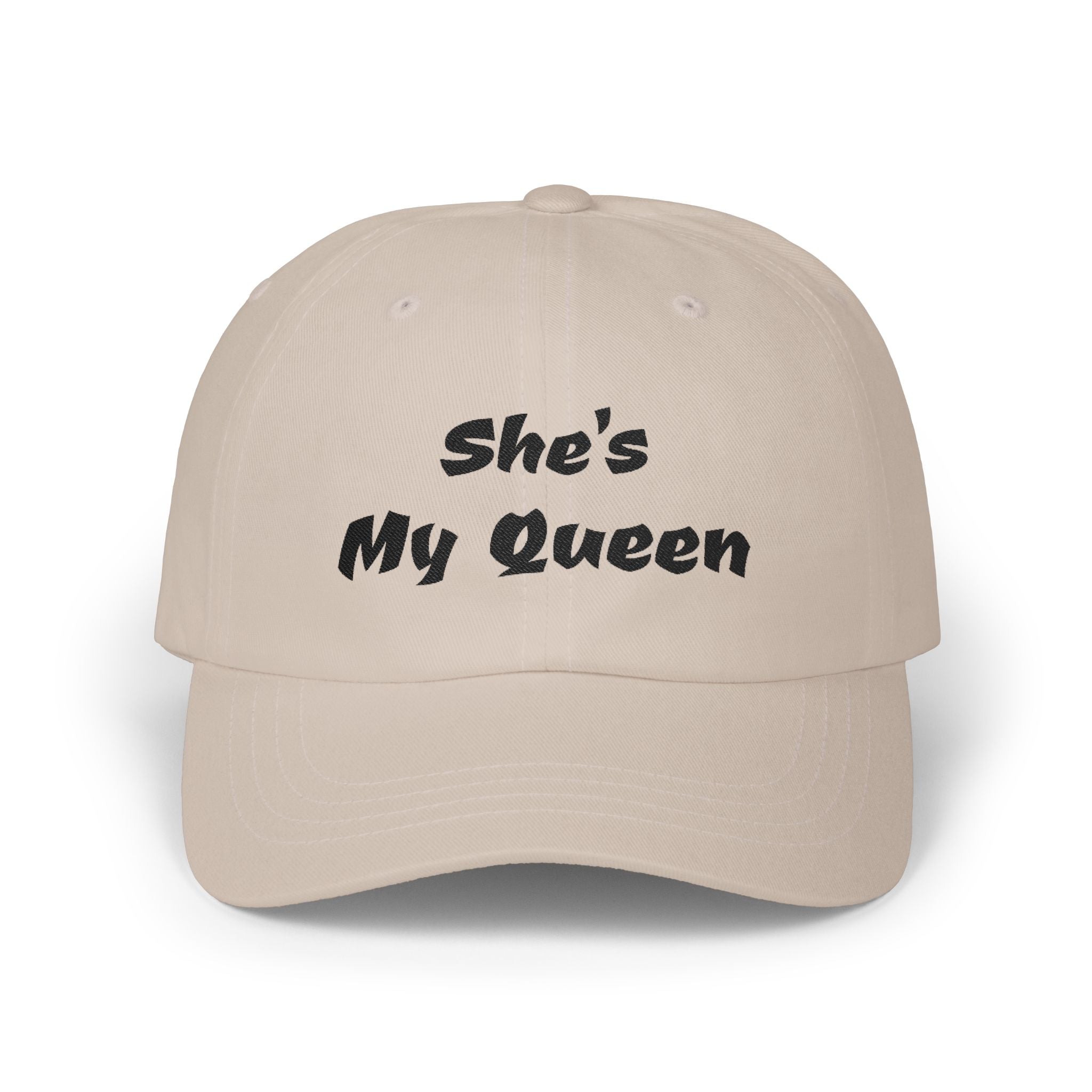 “She’s My Queen” White Embroidered Dad Cap — Couple Gift Baseball Hat