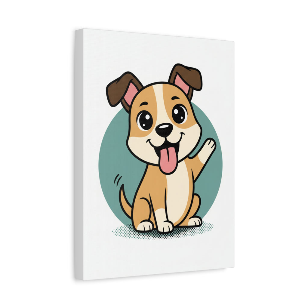 Cute Waving Puppy Stretched Canvas Print — Matte Wall Art
