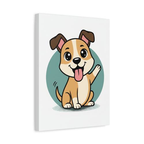 Cute Waving Puppy Stretched Canvas Print — Matte Wall Art